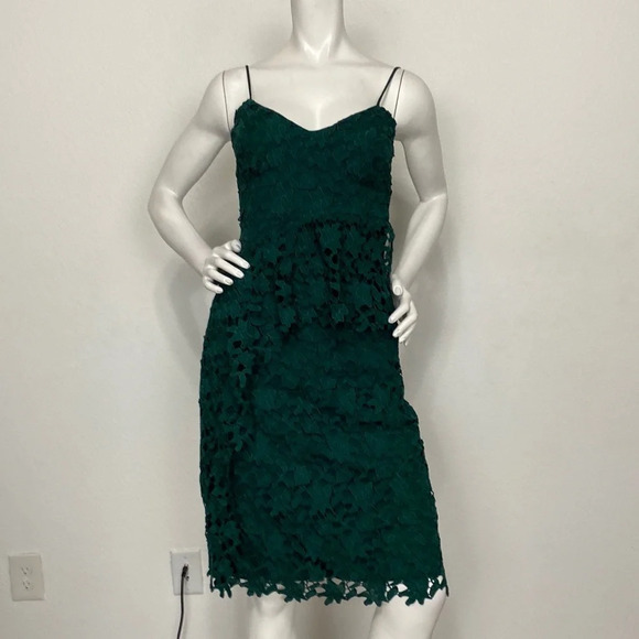 Club Monaco Eucalyptus Green Bliannah Lace V-Neck Peplum Knee Length Dress Sz. 2 - Picture 3 of 11
